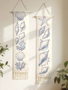1 tấm thảm treo tường phong cách Boho hình vỏ sò và sao biển, trang trí mùa hè, có tua rua, phù hợp cho phòng khách và phòng ngủ, tranh treo tường dọc, trang trí tường dọc hẹp cho phòng ngủ, phòng tắm và phòng khách (số lượng tua rua ngẫu nhiên) - Nhiều màu - Xem 11