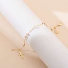 Elegant 14K Gold-Plated Virgin Mary And Cross Pendant Bracelet, Made Of Cubic Synthetic Zirconia - Three Color Design, Very Suitable For Mother's Day, Daily Wear And Prayer - Is An Ideal Gift For Moth
