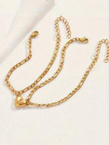 Bộ 2 chiếc/Bộ mặt dây chuyền hình trái tim từ tính bằng thép không gỉ dành cho cặp đôi, Trang sức thời trang màu vàng tối giản dành cho cả nam và nữ, Quà tặng thích hợp cho bạn trai bạn gái, Ngày lễ tình nhân - Vàng - Xem 14