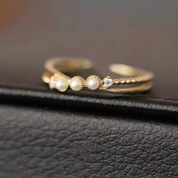 1 pieza Anillo abierto minimalista de perlas falsas para mujer, versátil y apilable, joyería de regalo para la novia, promesa