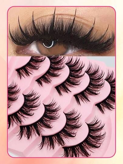 5 对湿妆浓密卷翘 3D 多层凌乱假睫毛，仿貂毛睫毛蓬松浓密自然卷翘妆前乳
