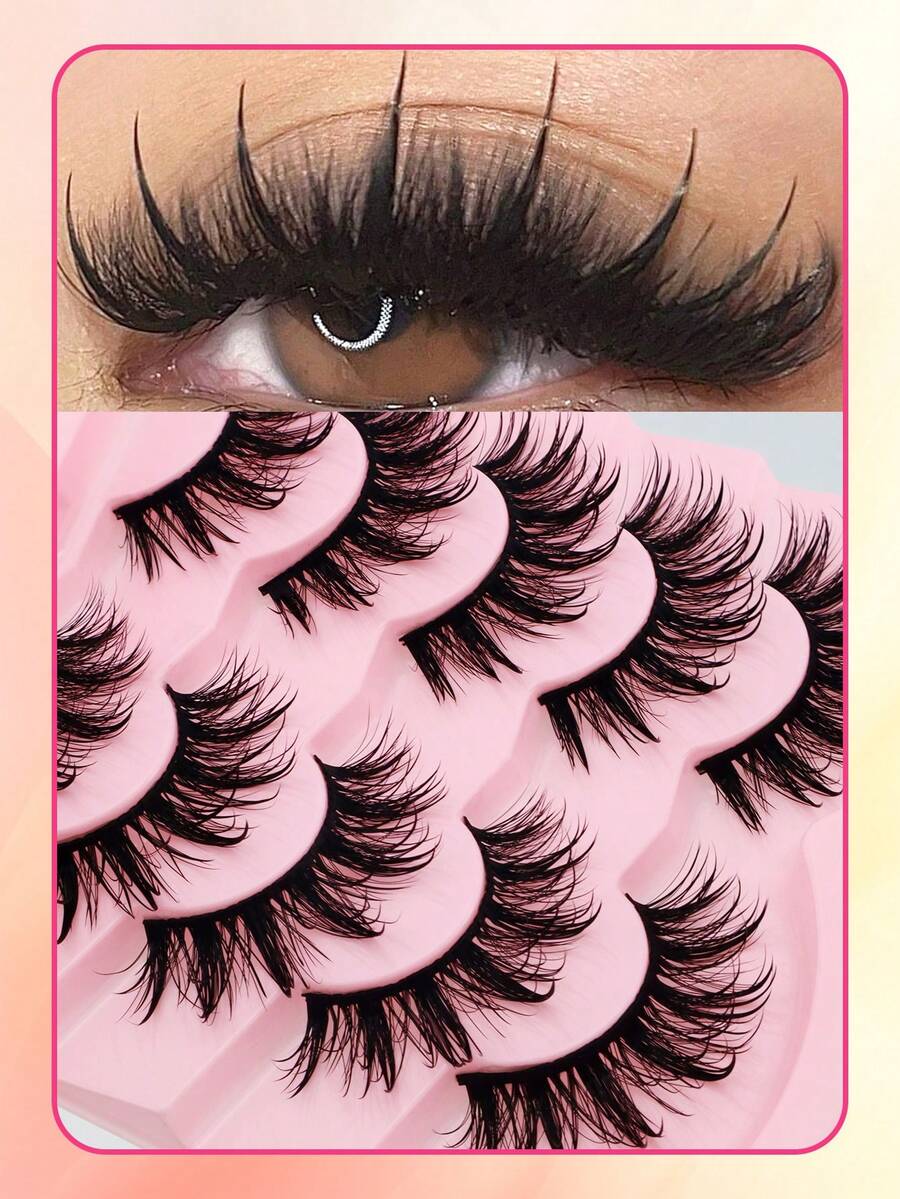 5 对湿妆浓密卷翘 3D 多层凌乱假睫毛，仿貂毛睫毛蓬松浓密自然卷翘妆前乳