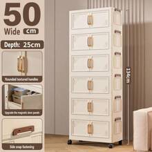 Foldable Multi-Tier Storage Box, Double Door Storage Cabinet For Clothes, Books, Snacks In Bedroom, Living Room, Cream Color