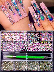 Juego de 12 rejillas con diamantes de cristal 3D brillantes de colores mixtos para decoración de uñas, accesorios de joyería de moda para decoración de uñas, accesorios de decoración para diseño de uñas de fiesta y baile
