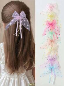 8pcs/Set Girls' Sweet Cute Versatile Fresh Hair Clips/Pins, Contrasting Color Net Ribbon Bow Floral Print Claws