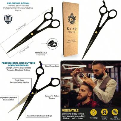 Professional Hair Cutting Scissors Japanese Stainless Steel Salon Barber Scissor 7 Inch Shears For Men's Beard Mustache Women Pets Haircut All Purpose Shear KSP786