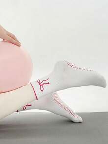 1/2/3 Pairs Bowknot Yoga/Pilates Non-Slip Socks With Silicone Gel Grips, Fashion Ballet Dance Nude Casual Socks, Fall Socks