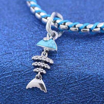 New S925 Sterling Silver Fishbone Cartoon Animal Amulet Charm Beads, Suitable For DIY Bracelet, Fashion Elegant Gift For Women Birthday