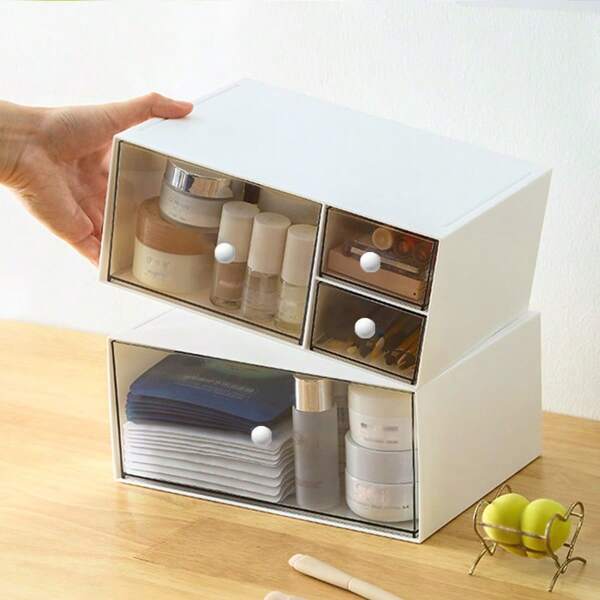 1PC Makeup Organizer Office Desktop Organizer With Drawer, Desk Top Makeup Accessories Stationary Organizer Desk Caddy, Pen/Makeup Brush/Skincare Products Holder Storage Box - 1/3Drawer Typ For Women Storage Organizer Travel Essentials Back To School Dormitory Storage