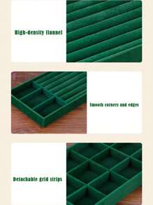 1/5 Green Velvet Jewelry Display Tray, Stackable Jewelry Storage Tray, Jewelry Organizer Tray, Drawer Jewelry Display Cabinet, Earrings, Necklaces, Bracelets, Rings, In Various Sizes For Women Storage Organizer Travel Essentials Back To School Dormitory Storage