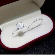 2pcs Women's Fashion Ring Set, Classic Elegant Style Alloy Cubic Zirconia Rings, Suitable For Valentine's Day, Vacation, Commute, Date, Party, Wedding, Engagement, Gift For Wife, Girlfriend, Mother Birthday, Anniversary, New Year, All Seasons - Gold - View 3