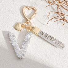 1 件白色软陶字母水钻钥匙扣可爱个性化包饰，汽车钥匙扣爱心装饰，送给妈妈、朋友、情人节背包的礼物，适合学校汽车配件哥特 Y2k - 白色 - 查看 25