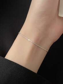 1pc Stainless Steel Snake Bone Design 18K Gold Plated Dainty Women Bracelet, Won't Fade