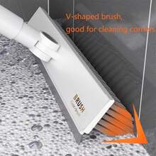 1 pieza Cepillo de piso 2 en 1, cepillo para grietas de mango largo, cepillo de limpieza con cerdas duras mejorado con raspador, rotación de 120°, adecuado para limpiar baño, vidrio, patio, cocina, artículo esencial para volver a la escuela - Multicolor - Ver 4