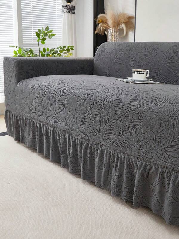 1 pieza Funda elástica con volantes para sofá, tejida en jacquard, a prueba de polvo y suciedad, con ajuste perfecto, protector de sofá de cobertura total, decoración del hogar, lavable a máquina