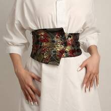 Chinese Style Wide Waist Belt, Traditional Dragon Pattern Waistband For Skirts