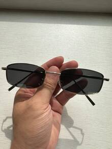 POLASUP 1pcs Mini Retro Square Full Metal Fashion Glasses, Fashion Eyewear For Summer, Y2K Red & Black Punk Style Vintage Street Photography Glasses (With PU Case Box) - Khung bạc toàn màu xám + hộp quà PU - Xem 6