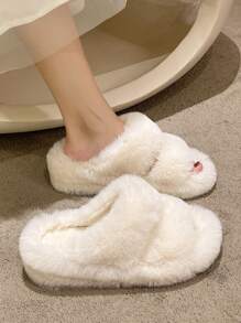 Platform Fluffy Open Toe Slip-On Slippers For Women, Antiskid & Versatile, 2024 Autumn/Winter New Arrivals, House Slippers