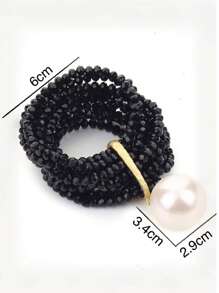 1pc Multi-Layer Black & Beige Faux Crystal & Pearl Pendant Bracelet, Suitable For Women To Wear To Dinner Party, Vacation And Daily Occasions