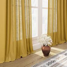 Extra Long Gold Linen Curtains 120 Inch For Living Room 2 Panels Set Rod Pocket Back Tab Light Filtering Semi Sheer Linen Window Drapes Privacy High Ceiling Drapes For Farmhouse 52x120 - Gold - View 8