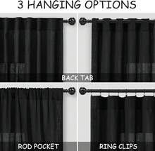 Black Linen Textured Curtains For Living Room 60 Inches Long 2 Panels Set Back Tab Rod Pocket For Bedroom Kitchen Short Semi Sheer Light Filtering Protect Privacy Window Drapes W52xL60 - Black - View 5