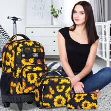 Rolling Backpack For Girls, Girl Roller Wheels Bookbag, Laptop Flower Wheeled School Bag With Wheels For Teens