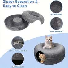20 Inch, 24 Inch Donut Cat Bed, All Season Litter And Cat Cave, Cat Tunnel, Indoor Cat Hideout, Dark Gray, Light Gray Cat Tunnel Bed - 淺灰色 - 查看 7