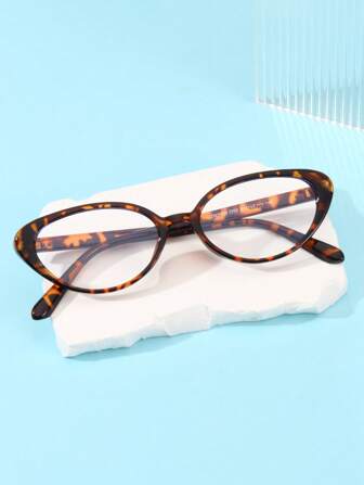 1 副女士豹纹猫眼 PC 镜框纯色全框个性化铆钉时尚无度数眼镜