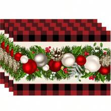 4pcs/6pcs,Home Decor, Christmas Theme, Christmas Pattern Printed Linen Placemat, Table Mats, Suitable For Dining Tables, Versatile Seasonal Decoration In Spring, Summer, Autumn, Winter, Modern Style Washable Table Mat, Heat-Resistant, Stain Resistant, Room Decoration, Table Mat, Coaster, Kitchen Table Mat, Party Decoration, Home Decoration, Ideal Christmas Gift