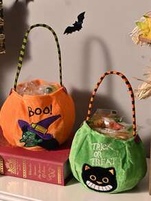 2/1pc Halloween Candy Bags, Decorative Portable Pumpkin Bags, Candy Scene Decorations, Gift Bags, Cloth Bags. - Multicolor - View 9