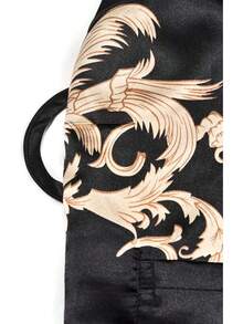 DandyChic Women's Long Floral Satin Robes Imitation Silk Sleepwear Bridal Dressing Gown For Bridesmaid Nightgownhalloween - 黑色/羽毛 - 查看 8