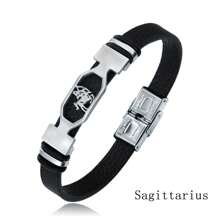 Stainless Steel Constellation Bracelet For Women Men Zodiac Sign Leather Bracelet Wristband Jewelry Birthday Gift