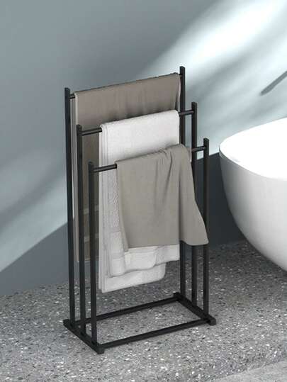 1pc Modern 3-Tier Floor Standing Towel Rack - Heavy Duty Free Standing Bathroom & Pool Drying Organizer, Space-Saving Multipurpose Storage Rack, Indoor/Outdoor Use, No Assembly Required, Metal Frame For Hanging Towels, Robes & Accessories, Suitable For Bathroom, Pool Area, Contemporary Design, Sturdy Construction