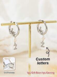 1pc Custom Letter Earrings, Elegant Fashion, Copper Material Angel Child Letter Pendant Earrings, Birthday Gift, Thanksgiving Gift, Easter Gift, Gift For Mom, Gift For Grandma, Suitable For Daily Wear
