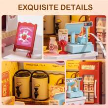 Robotime Mini casa fai da te Rolife, scatola del pane di Teddy e scatola del latte alla fragola, kit per casa delle bambole in miniatura, decorazione per libreria in miniatura, graziosi set di bricolage, regali, hobby per donne o ragazze