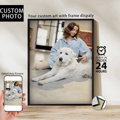 1 pieza, Foto personalizada, Marco de madera de plexiglás pulido, Retrato de mascotas personalizado en lienzo, Un regalo único para amantes de las mascotas, Perfecto para familias, parejas, recuerdos de mascotas y un regalo perfecto para aniversarios