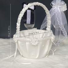 1 件婚礼白色花朵手持篮，带珍珠装饰，花瓣装饰新娘花架，适合任何婚礼仪式和派对 - 硬提手 - 查看 6