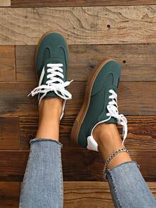 Women's Casual Sneakers, Fashionable White Shoes, Lightweight & Comfortable Green Athletic Shoes, Essential For Walking, Errands And Everyday Wear, Suitable For Slim Or Thick Feet, Cute Lace-Up Casual Shoes For Students