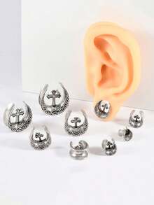 1PC U Shape Cross With Crow Ear Gauges Open Flesh Tunnels Plugs Ear Tunnels Ear Stretchers Stainless Steel Piercings 8mm-25mm - As Shown - View 24