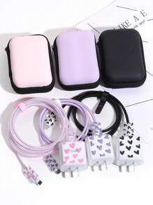 1 Set: Protector de cable de carga rápida de 20W compatible con iPhone + Caja protectora de material EVA para auriculares y cable de datos, accesorios a prueba de caídas y golpes para cargador Nan, accesorios para teléfonos