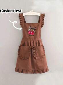 1 szt. Dostosowany nadrukowany stylowy koreański fartuch, wodoodporny i odporny na plamy, fartuch ze śliczną koronkową spódnicą, nowoczesny poliestrowy fartuch odporny na olej, czarny fartuch kuchenny, czarny fartuch odporny na plamy, fartuch bez rękawów, do domu, kuchni