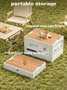 Caixa de armazenamento para acampamento ao ar livre com tampa de madeira, caixa dobrável com abertura lateral, multiuso para porta-malas de carro, exposição em barracas, suprimentos de jardinagem, acessórios para piscina - Multicolorido - Ver 6