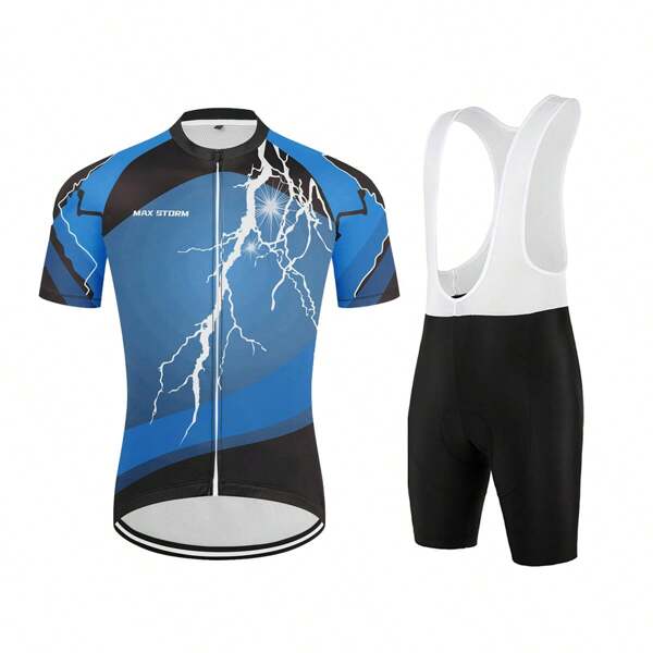 Cycle Jersey Set Men's Bicycle Bib Short Set 3D Printed Lightning Pattern Sports Clothing Apparel Quick Dry Breathable Reflective Stripe 3 Rear Pockets