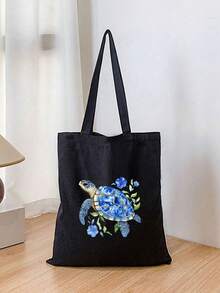 海龟字母印花图案轻便可折叠购物袋，时尚休闲大容量手提包、单肩包，适合大学生收纳开学用品、书籍、手机配件。男女旅行化妆品、购物收纳袋，送给妈妈、朋友、老师的礼物（多种图案可选）