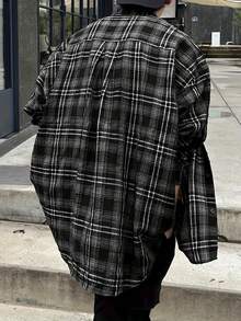 男士休闲日常格子长袖衬衫，适合秋冬季 - 彩色 - 查看 3