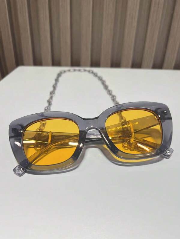1 pieza Gafas cuadradas de moda dulces y lindas con cadena para mujeres para uso diario