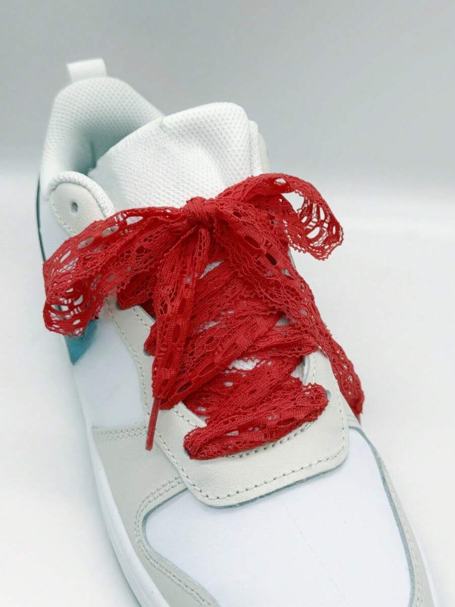 1Pair Lace Shoelace Flat Shoe Laces Hollow Out Shoestrings Accessories For Sneakers Canvas Shoes Ladies' Leather Shoes - Red - View 1