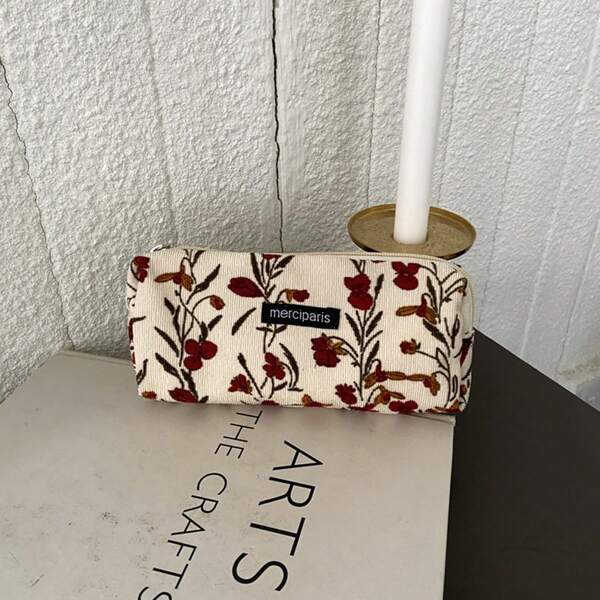 1pc Corduroy Aesthetic Pencil Case, Retro Student Vibe Makeup Bag, High-Quality Large Capacity Niche Stationery Pouch,Pencil Pouch,School Bag, School Supplies,Back To School