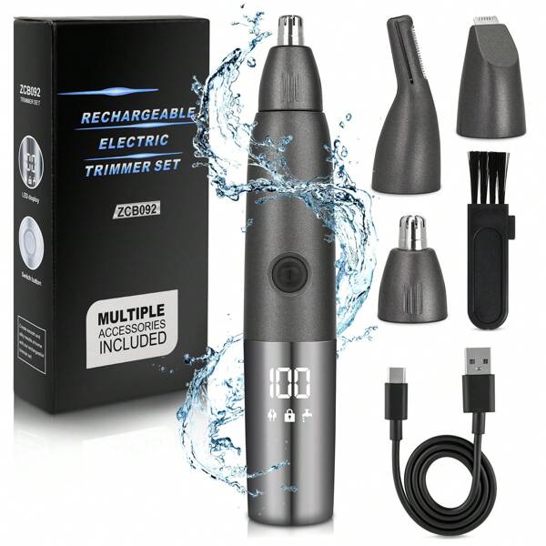 3-In-1 Nose Hair Trimmer, Ear Hair Trimmer, Nose Hair Trimmer, Rechargeable, Eyebrow Shaver, Unisex, IPX7 Waterproof