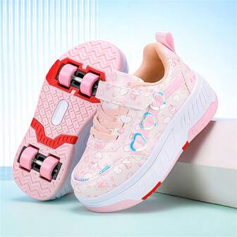 Fashionable Children's Roller Skates With Heart-Shaped Prints And Four Removable Wheels For Daily Leisure And Entertainment Sports Roller Skates